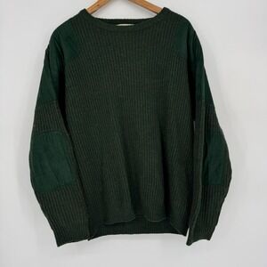 Cabela's Outfitter Series Men's Large Green‎ Lambswool Elbow Patch Knit Sweater
